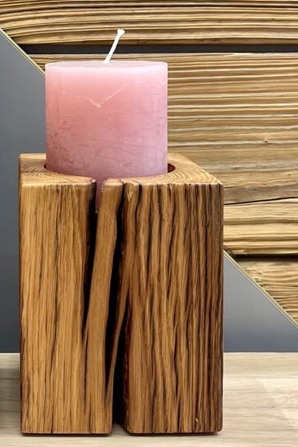 Kerzenblock S aus recyceltem Bootssteg. Dunkel geölt - 13,5cm