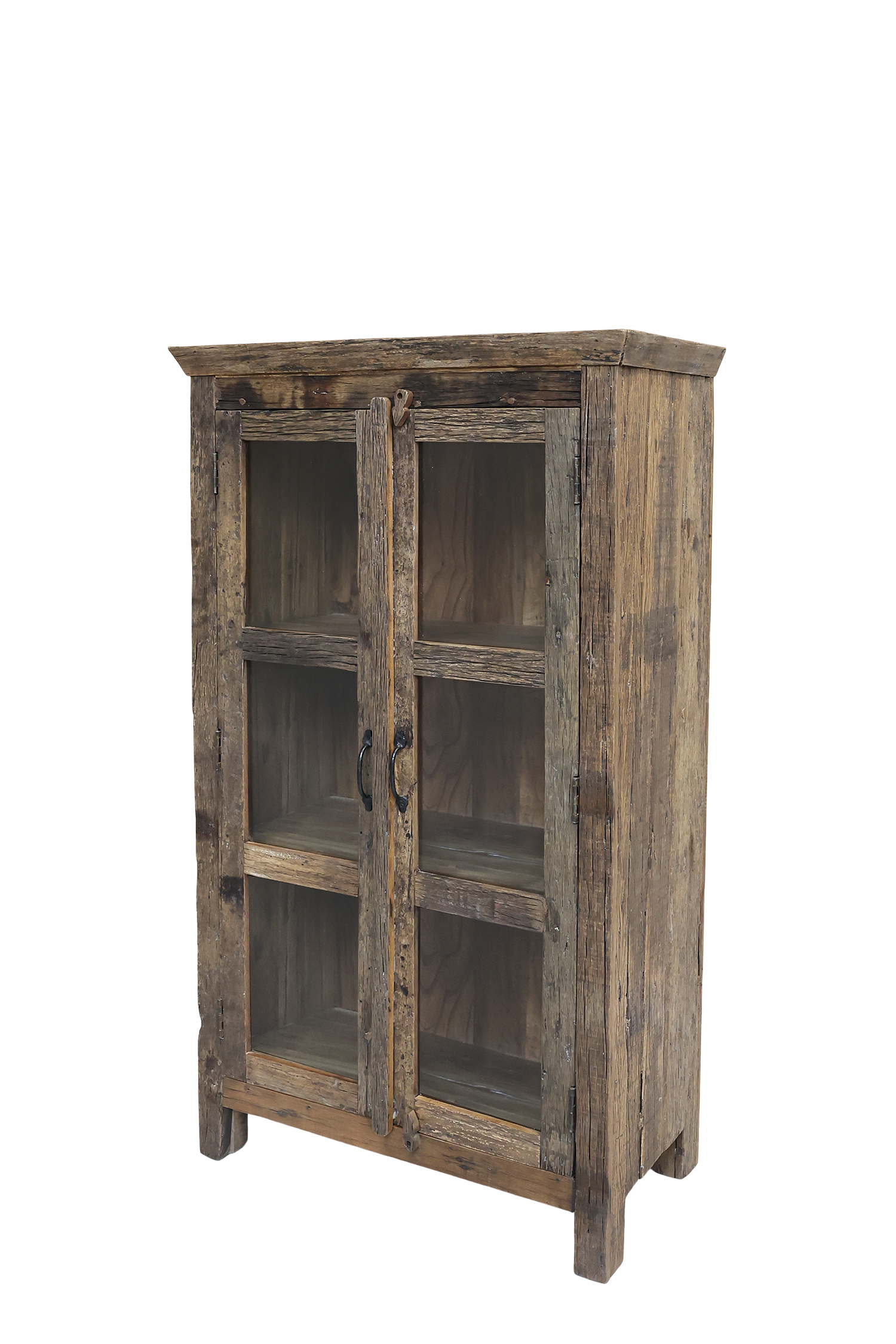 Grimaud kleiner Vitrinenschrank aus recyceltem Holz: 140cm hoch