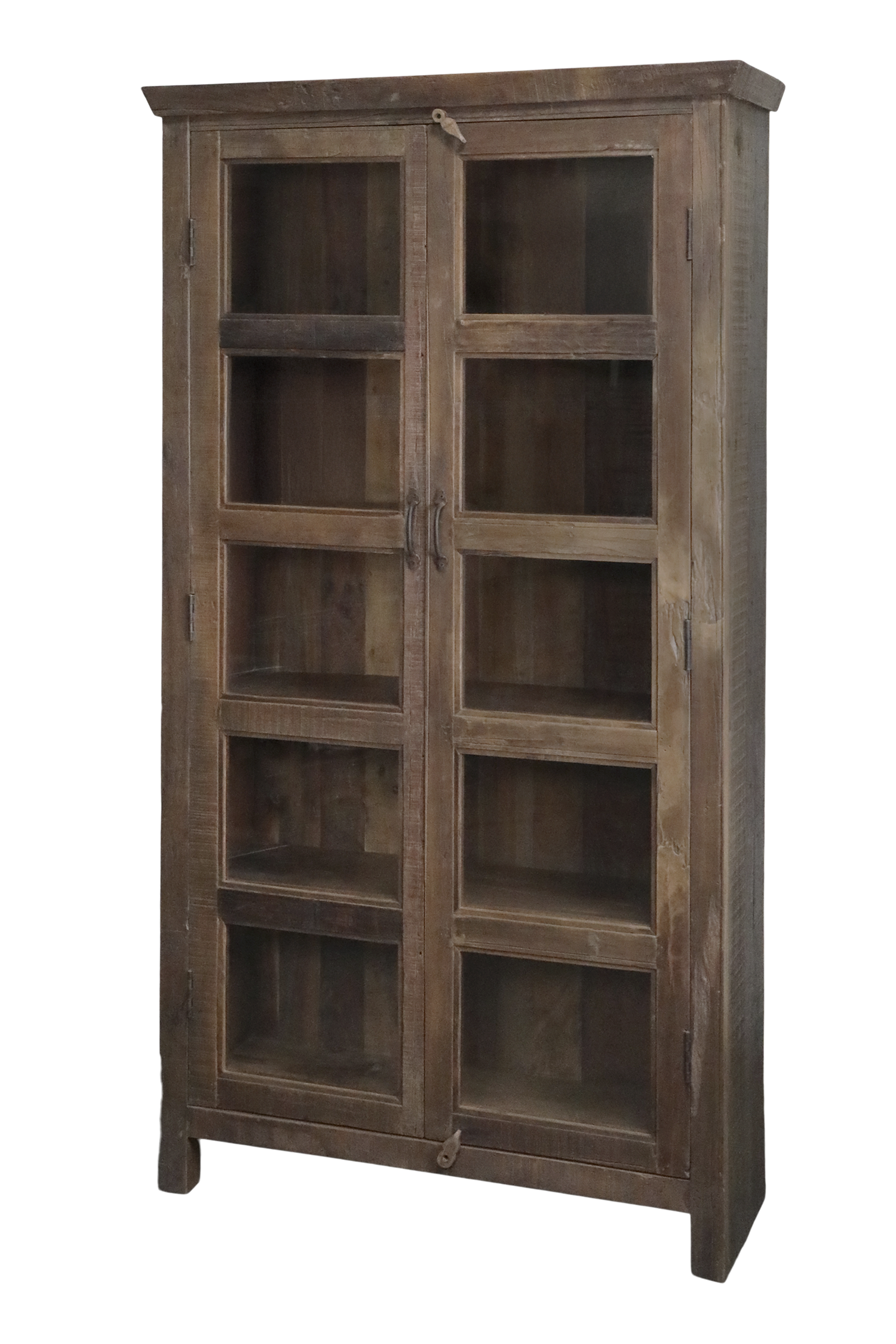 Grimaud großer Vitrinenschrank aus recyceltem Holz: 185cm hoch