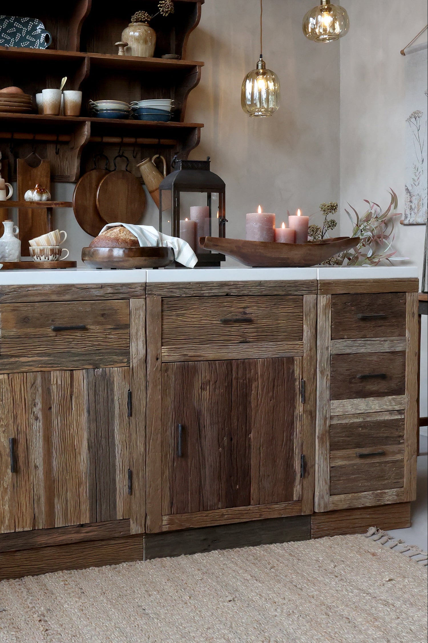 Grimaud Anrichte aus recyceltem Holz - mit Marmorplatte 1 Tür 1 Schublade