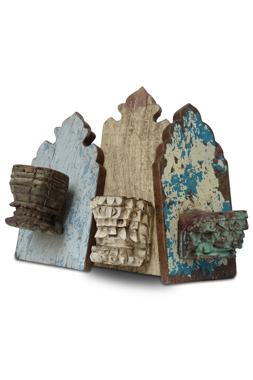 Wandkerzenleuchter aus recyceltem Holz