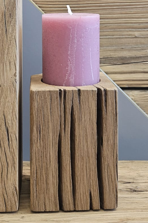 Kerzenblock S aus recyceltem Bootssteg. Natur lackiert - 13,5cm