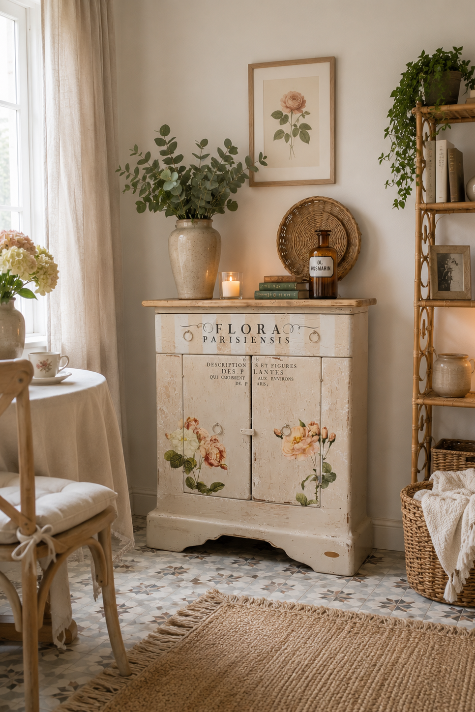 Catherine – Vintage-Kommode mit floralen Motiven