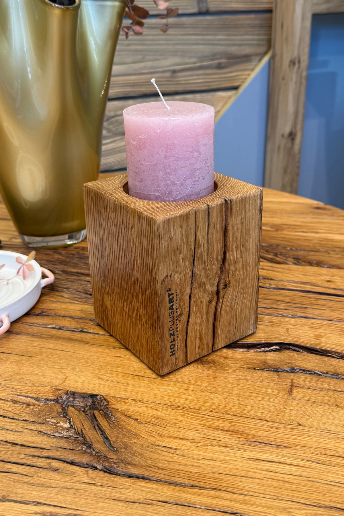 Kerzenblock S aus recyceltem Bootssteg. Dunkel geölt - 13,5cm