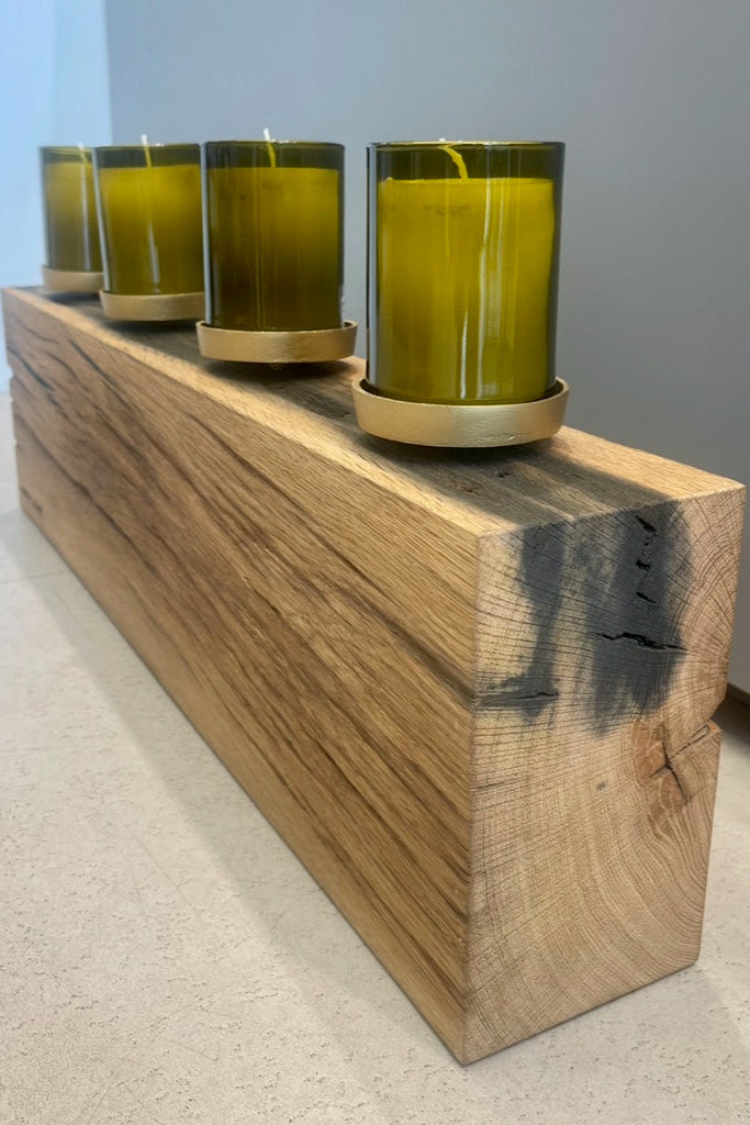 Kerzenblock LIDO aus recycelter Eiche - Kerzen in Upcycling Glasflaschen