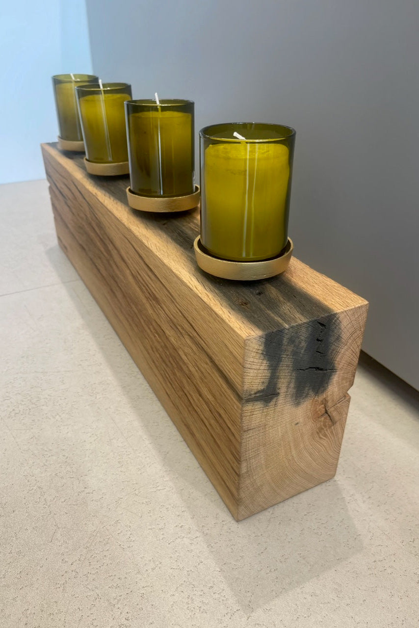 Kerzenblock LIDO aus recycelter Eiche - Kerzen in Upcycling Glasflaschen