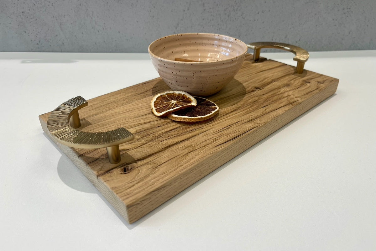 Tablett LING aus recyceltem Eichenholz. Natur lackiert, 35x18cm