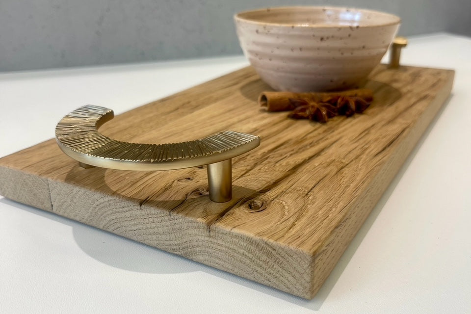 Tablett LING aus recyceltem Eichenholz. Natur lackiert, 35x18cm