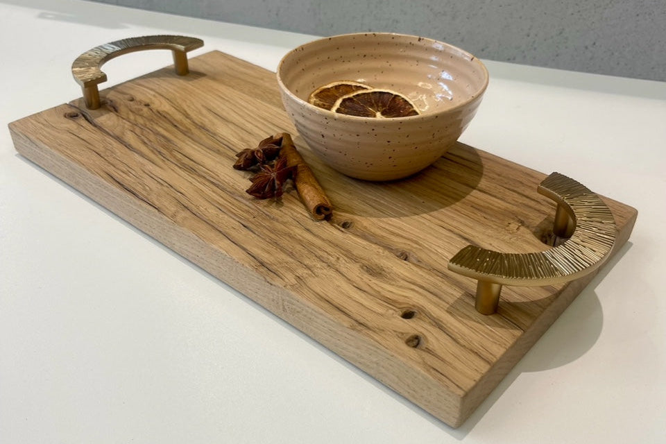 Tablett LING aus recyceltem Eichenholz. Natur lackiert, 35x18cm