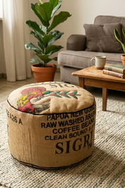 Pouf Paradiesvogel - aus gebrauchtem Kaffeesack