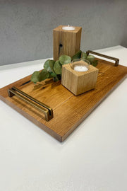 Tablett TABI aus recyceltem Eichenholz. Dunkel geölt & vergossen, 40x25cm
