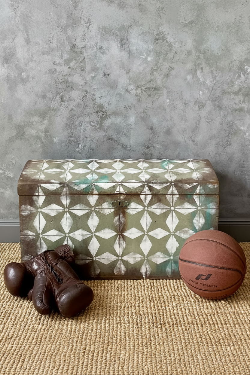 Truhe im Vintage-Stil mit Schablonenmuster