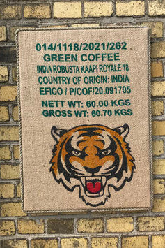 Wandbild Tiger - aus gebrauchtem Kaffeesack