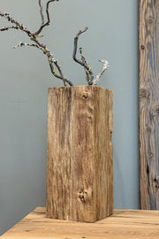 Vase Luma 43cm - Massive Eiche aus recyceltem Bootssteg, mit Glaseinsatz