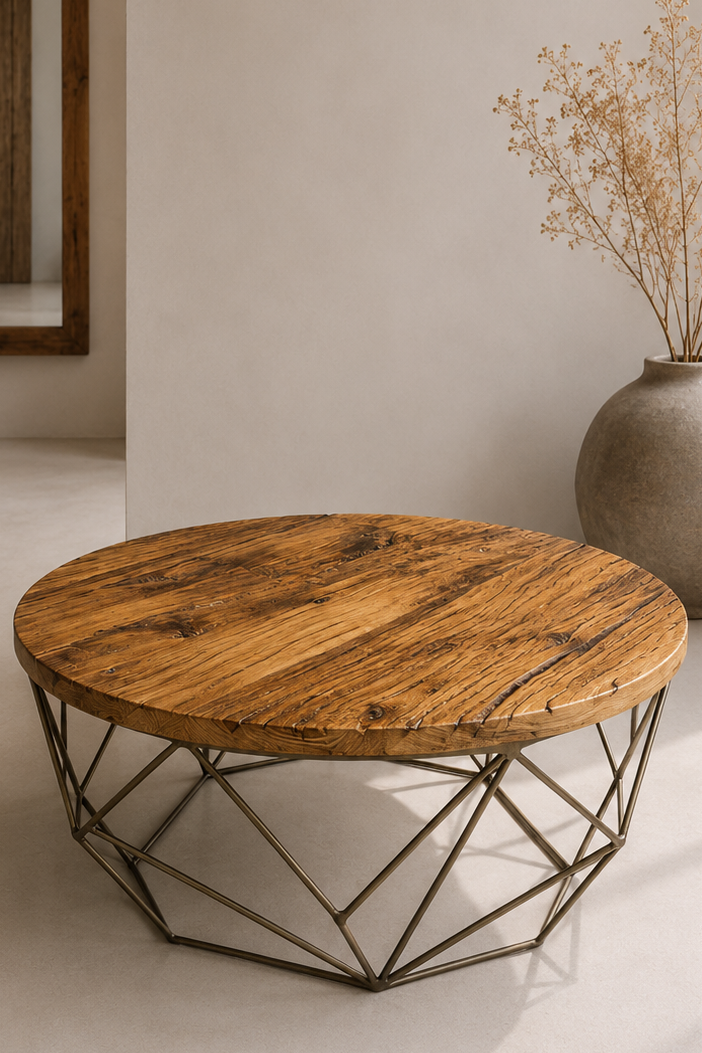 Couchtisch Unikat „Drahtkorb Rund“ 70 cm