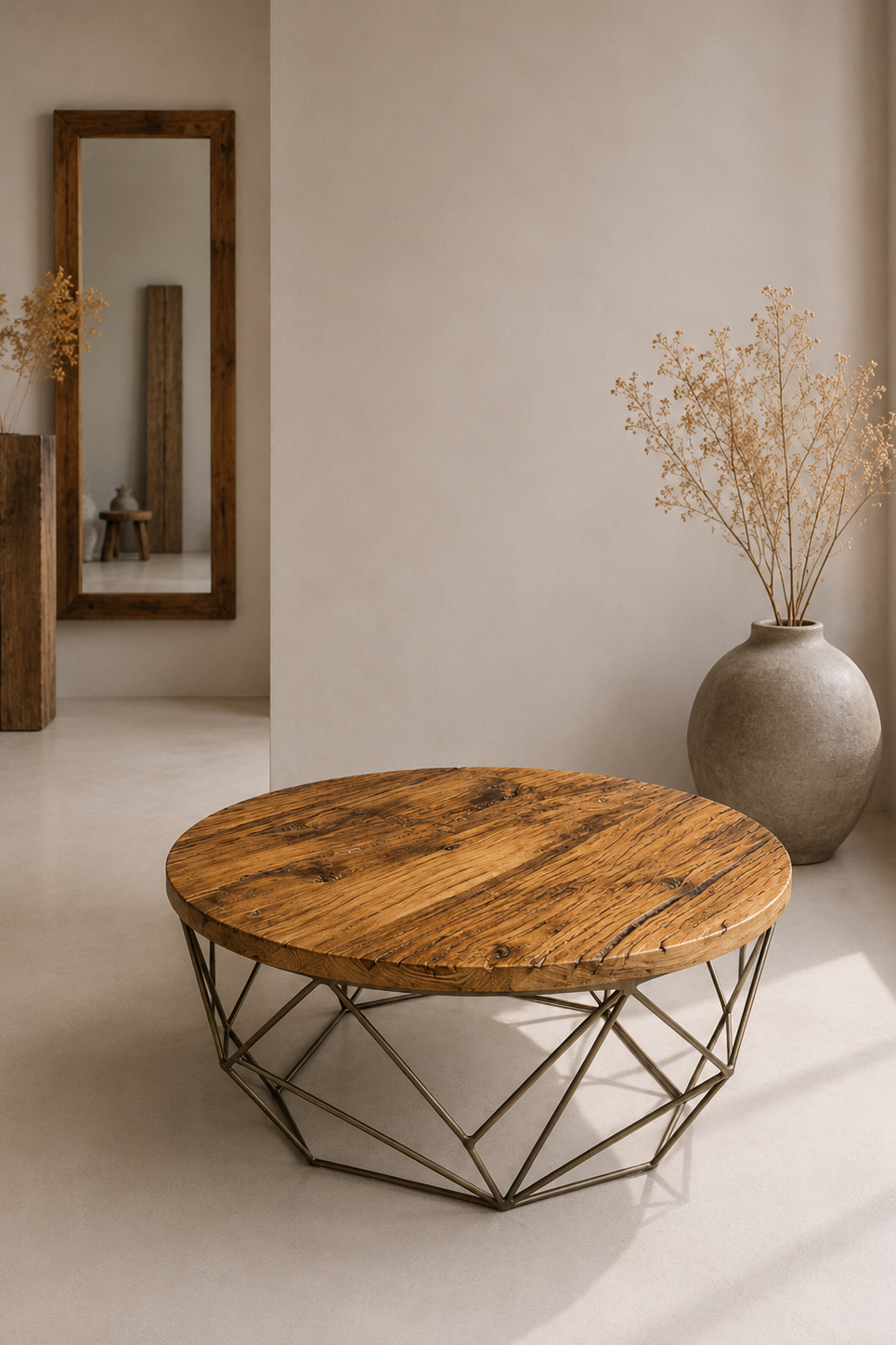 Couchtisch Unikat „Drahtkorb Rund“ 70 cm