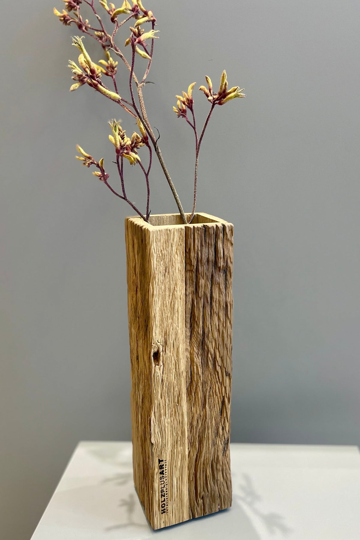 Holzplusart Vase Natur hell aus historischer Eiche