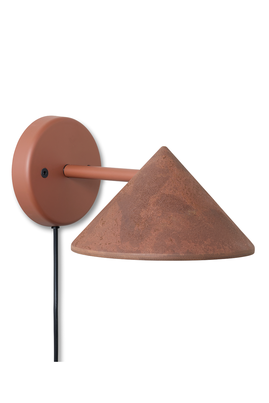 Mater Terra Wandleuchte mit Kabel in Coffee Waste Rust Red – Seitenansicht